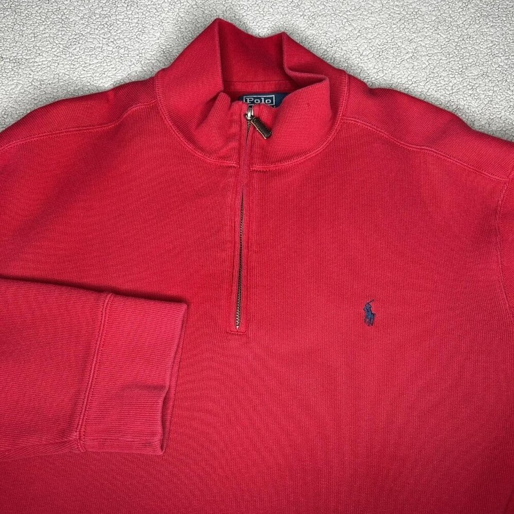 Ralph Lauren Polo Sweater Mens 2XL Red Cotton Quarter Zip Pullover Mock Neck XXL